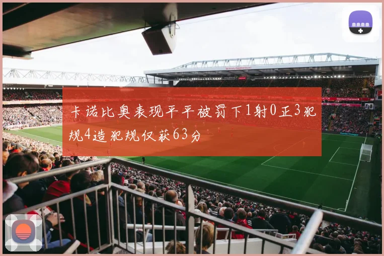 卡诺比奥表现平平被罚下1射0正3犯规4造犯规仅获63分